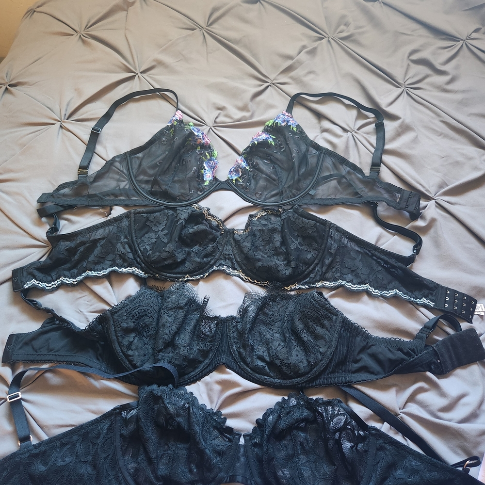 Victorias Secrer and Savage X Fenty Black Lace Bras - UNLINED 36DD